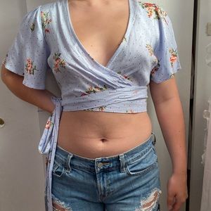 Light blue wrap around crop top